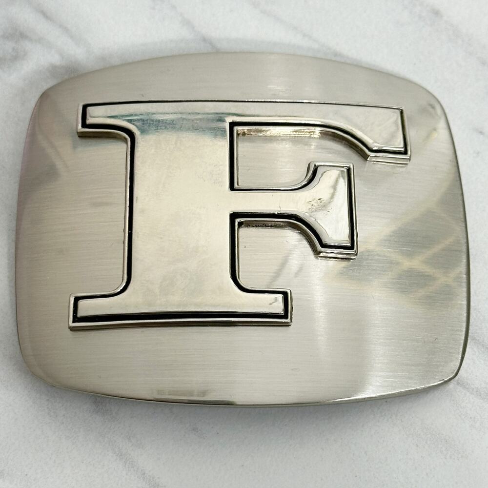 F Letter Initial Monogram Silver Tone Belt Buckle